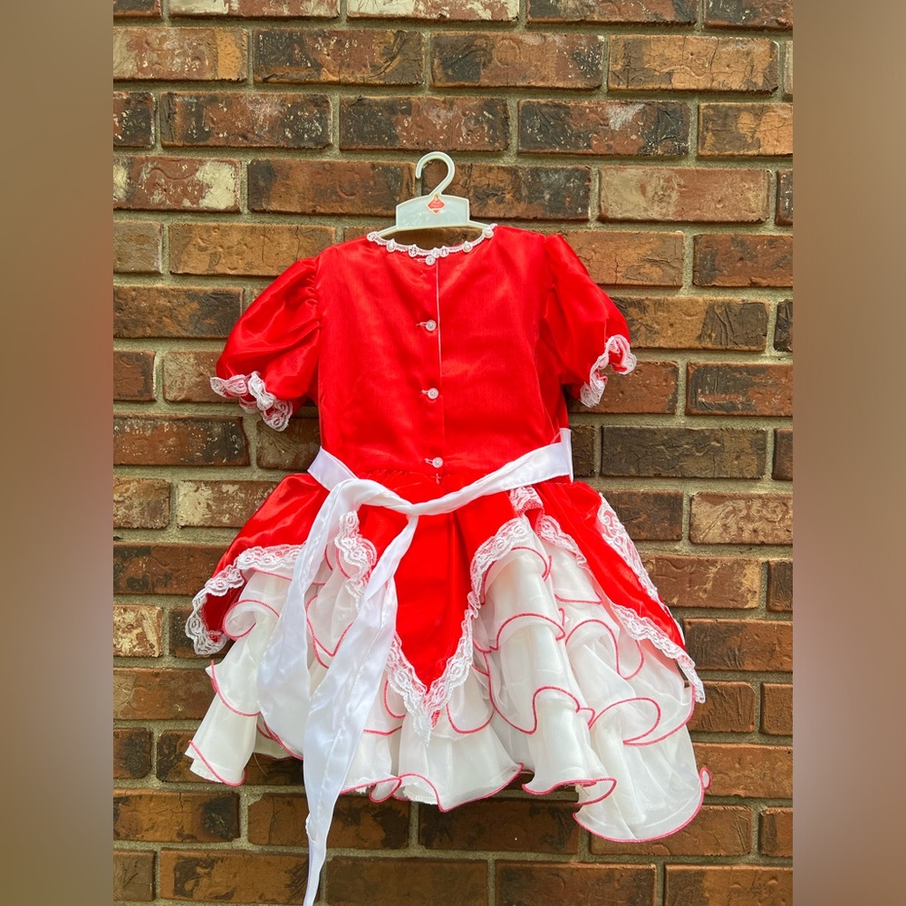 Vintage Baby Girls 90s White & Red Ruffle Lace and Tiered Frilly Lace Dress - Picture 12 of 14